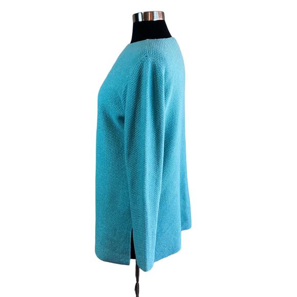 J. Jill Turquoise Blue Textured Knit Pullover Long Sleeve Top SM Oversized Basic - Picture 3 of 8